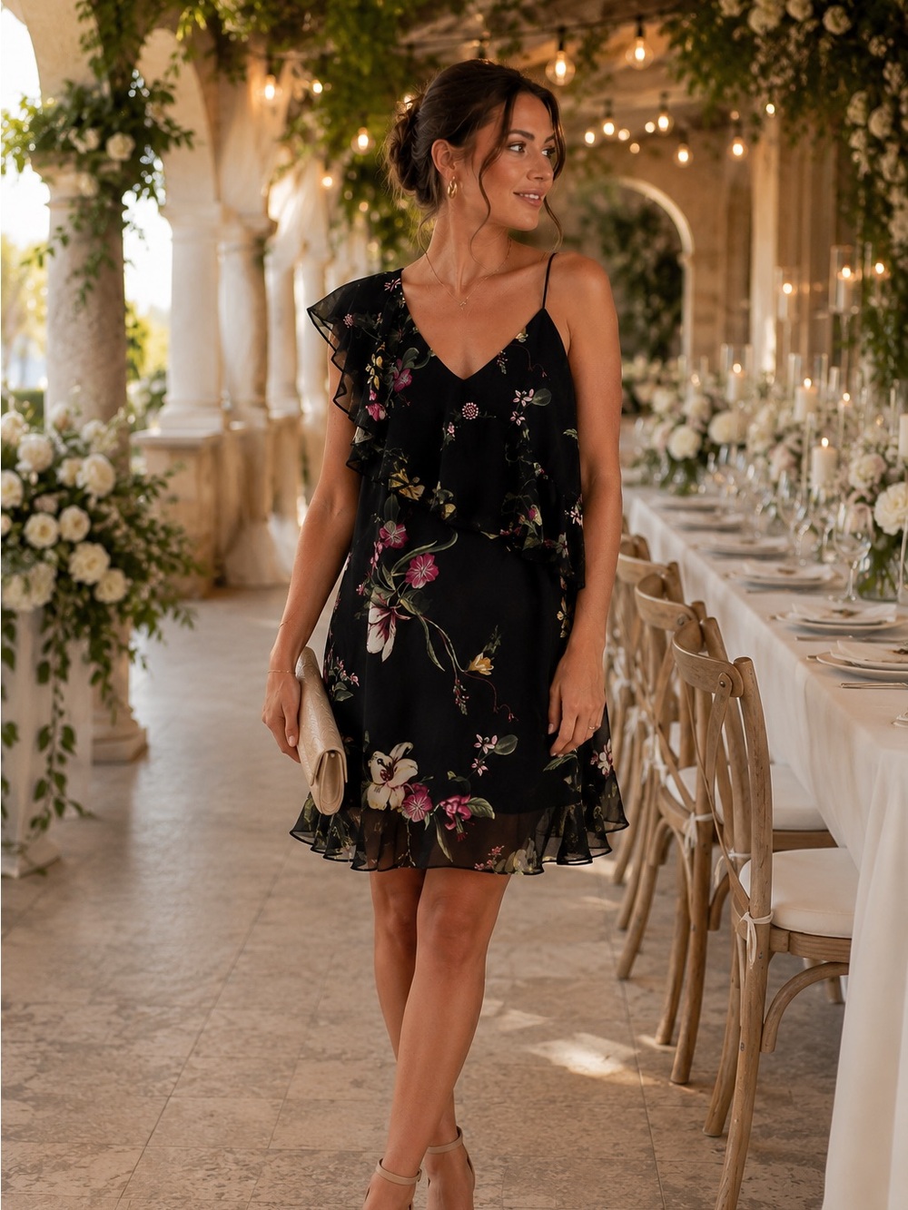 Rachel Roy One Shoulder Floral Chiffon Midi Dress XL Asymmetrical Hem Flowy